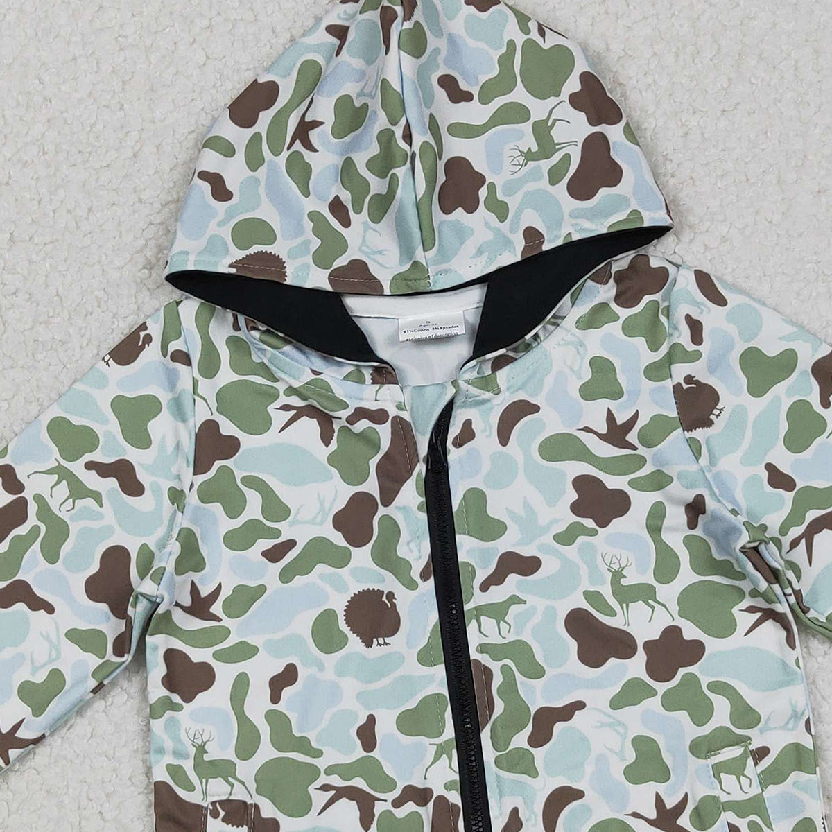 11.3 RTS NO MOQ (In stock)BT1399 Baby Boys Green Brown Deer Camo Pockets Zipper Southern Hoodies Top
