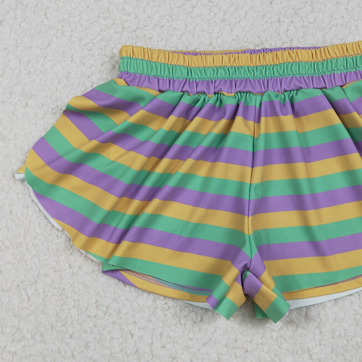 11.13 RTS NO MOQ (In stock)SS0685 Baby Girls Mardigras Stripes Yoga Active Ruffle Shorts Bottoms