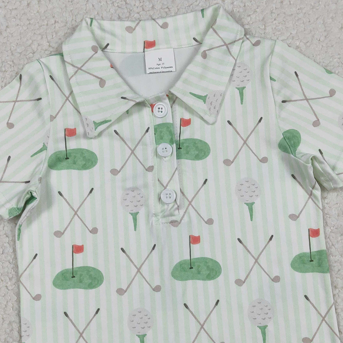 1.6 RTS NO MOQ (In stock)BT1584 Baby Boys Green Stripe Golf Flags Button Polo Shirts Top
