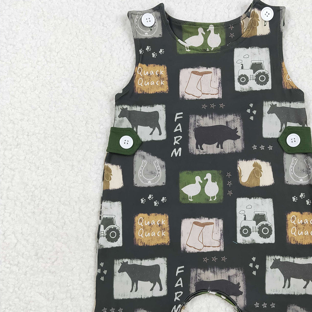6.18 SR2874 RTS NO MOQ Baby Boys Summer Rompers Baby Infant Boys Western Cow Boots Buttons Rompers