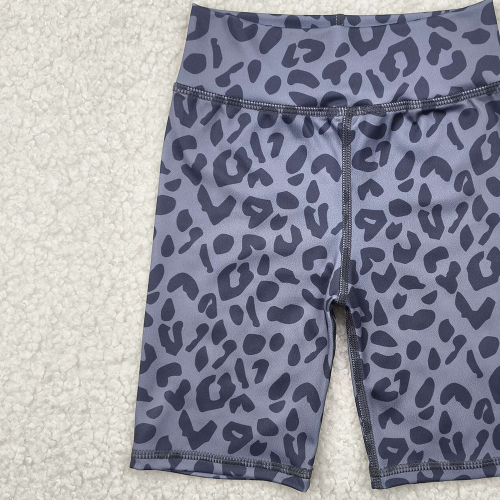 6.16 SS0539 RTS NO MOQ Baby Girls Summer Yoga Shorts Baby Girls Gray Leopard Biking Shorts Bottoms