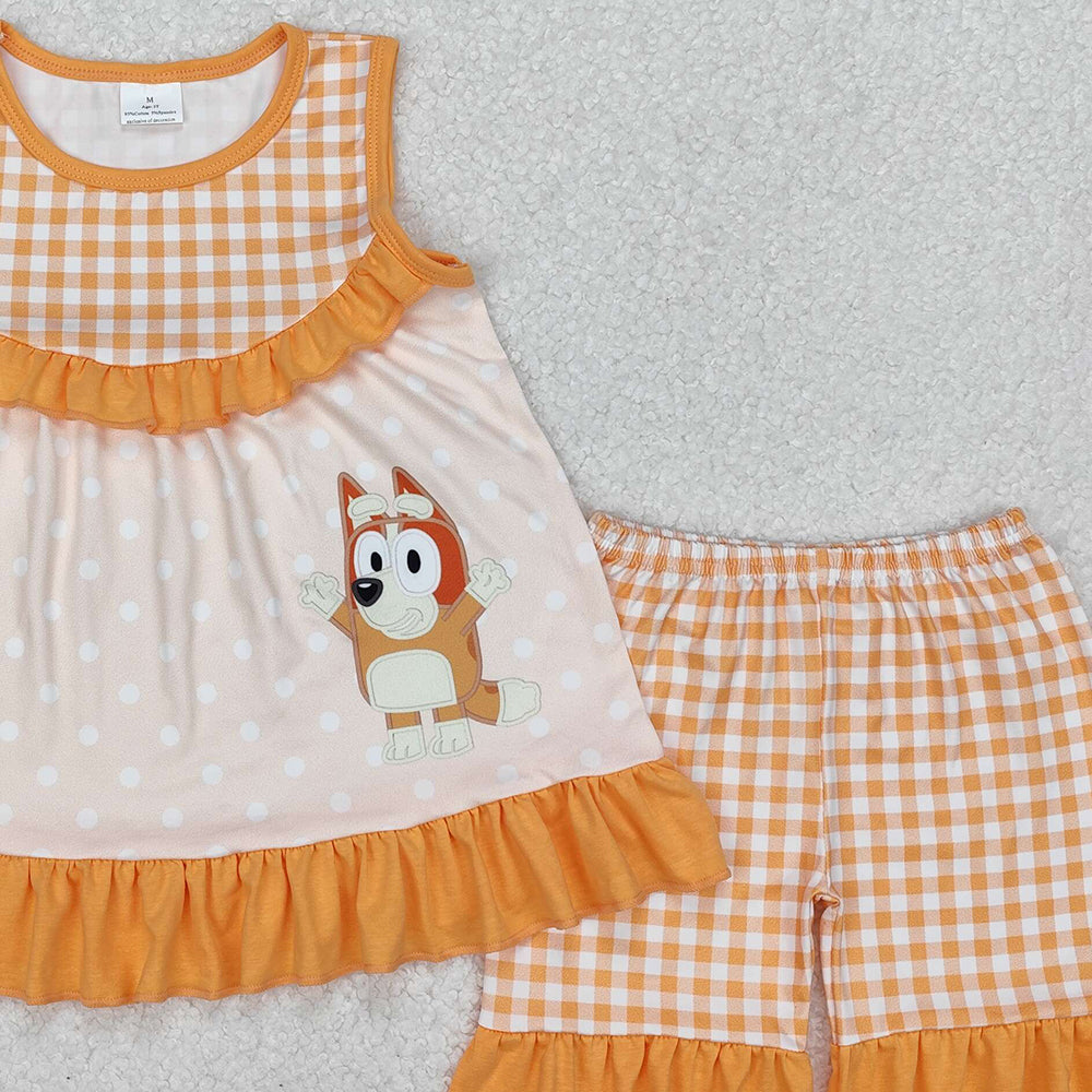 GSSO2123 New Rts No Moq 8-9 Days By Air Arrived it Yellow sleeveless plaid dog tunic shorts girls clothes