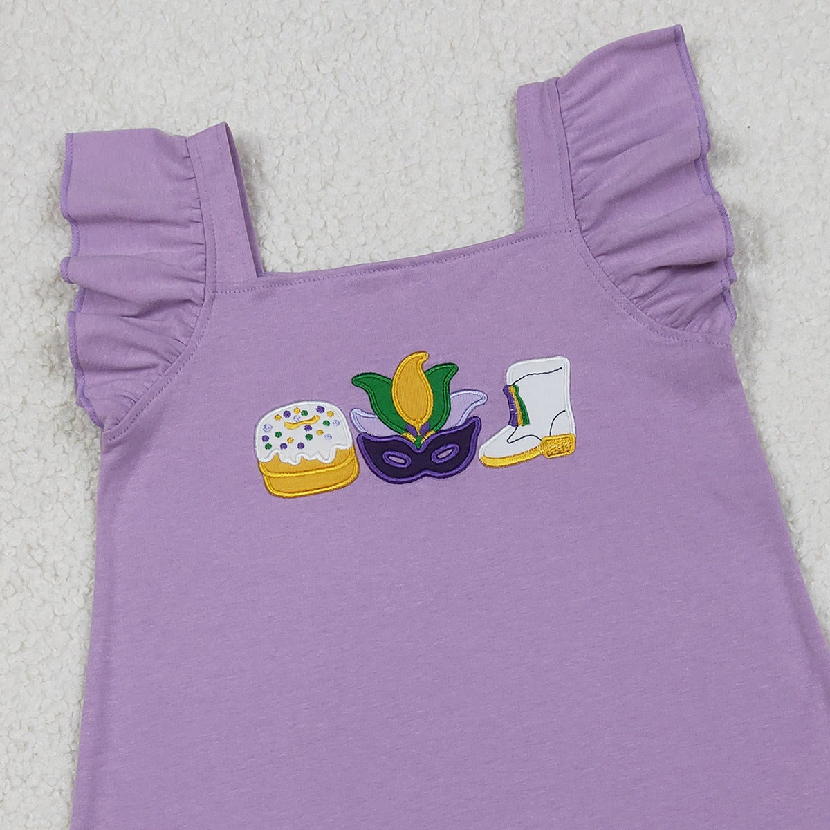 1.21 RTS NO MOQ (In stock)GSD3022 Embroidery Anchor Masks Donuts Baby Girls Mardigras Knee length Dress