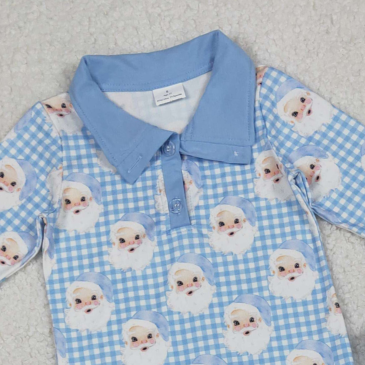 10.14 RTS NO MOQ (In stock)BLP1295 Baby Boys Winter Outfits Baby Boys Blue Checked Santa Button Top Pockets Pants Christmas Clothes Sets