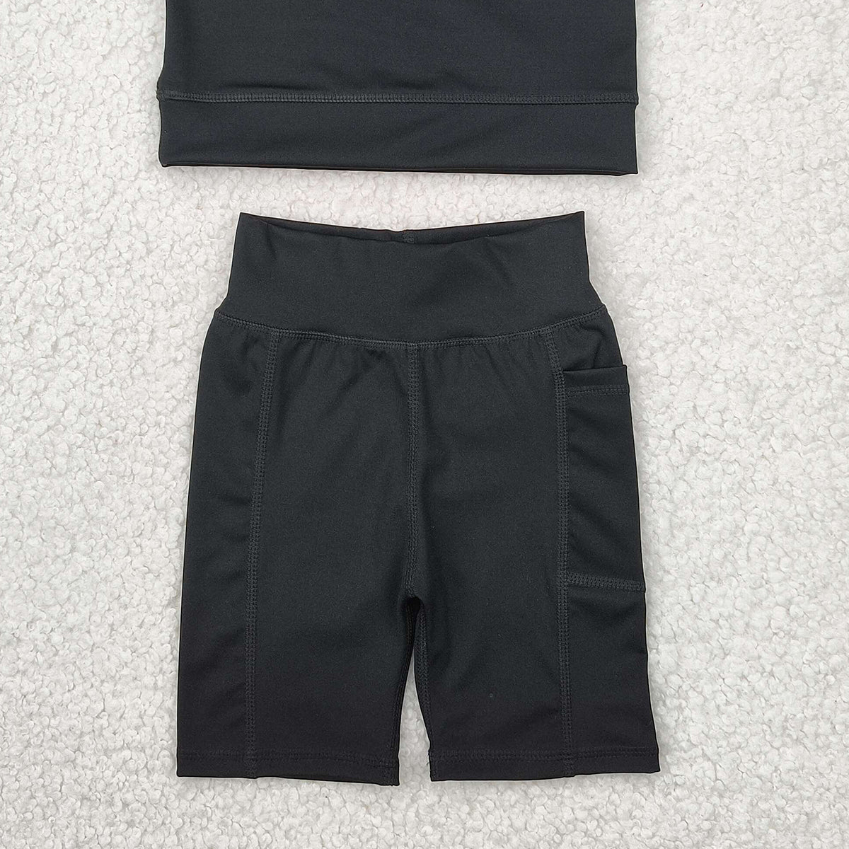 5.01 GSSO1517RTS NO MOQ Baby Girls Yoga Outfits Black straps top shorts girls summer yoga clothes