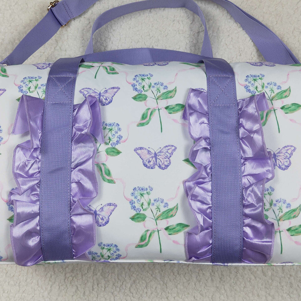 USA Shop (in stock)BA0293 Baby Bags Lavender Floral Butterfly Ruffle Band Women's Duffel Bag Handbag Fashionable Travel Bag for Ladies