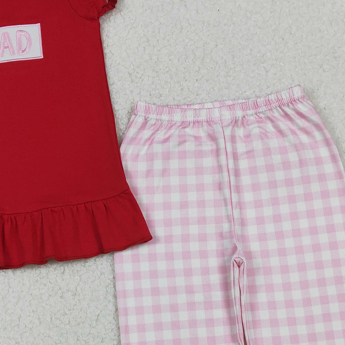 10.22 RTS NO MOQ (In stock)GSPO2072 Embroidery I Love Dad Baby Girls Shirts Checked Ruffle Pants Clothes Sets