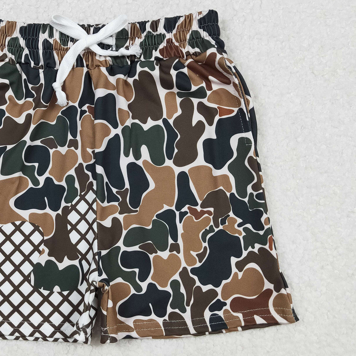 10.27 RTS NO MOQ (In stock)SS0651 Baby Boys Summer Shorts Baby Boys Dark Green Camo Drip Southern Team Shorts Bottom