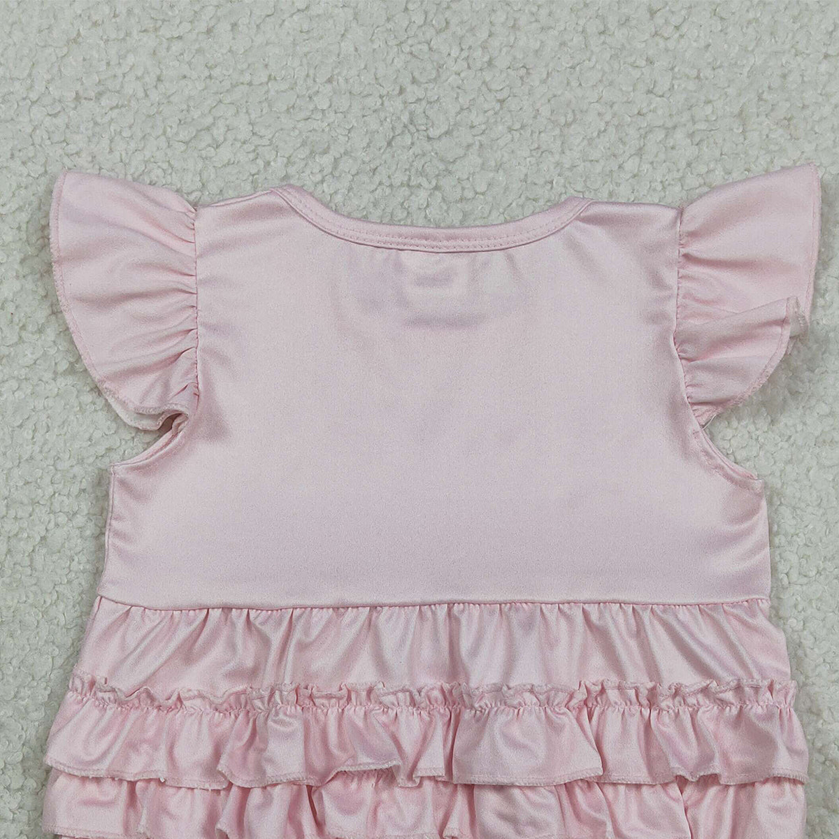 3.7 RTS NO MOQ (In stock)SR3825 Children's Fashion Romper Baby Girls Pink Flutter Sleeve Cherry Bows I'm Just a Girl Ruffle Rompers