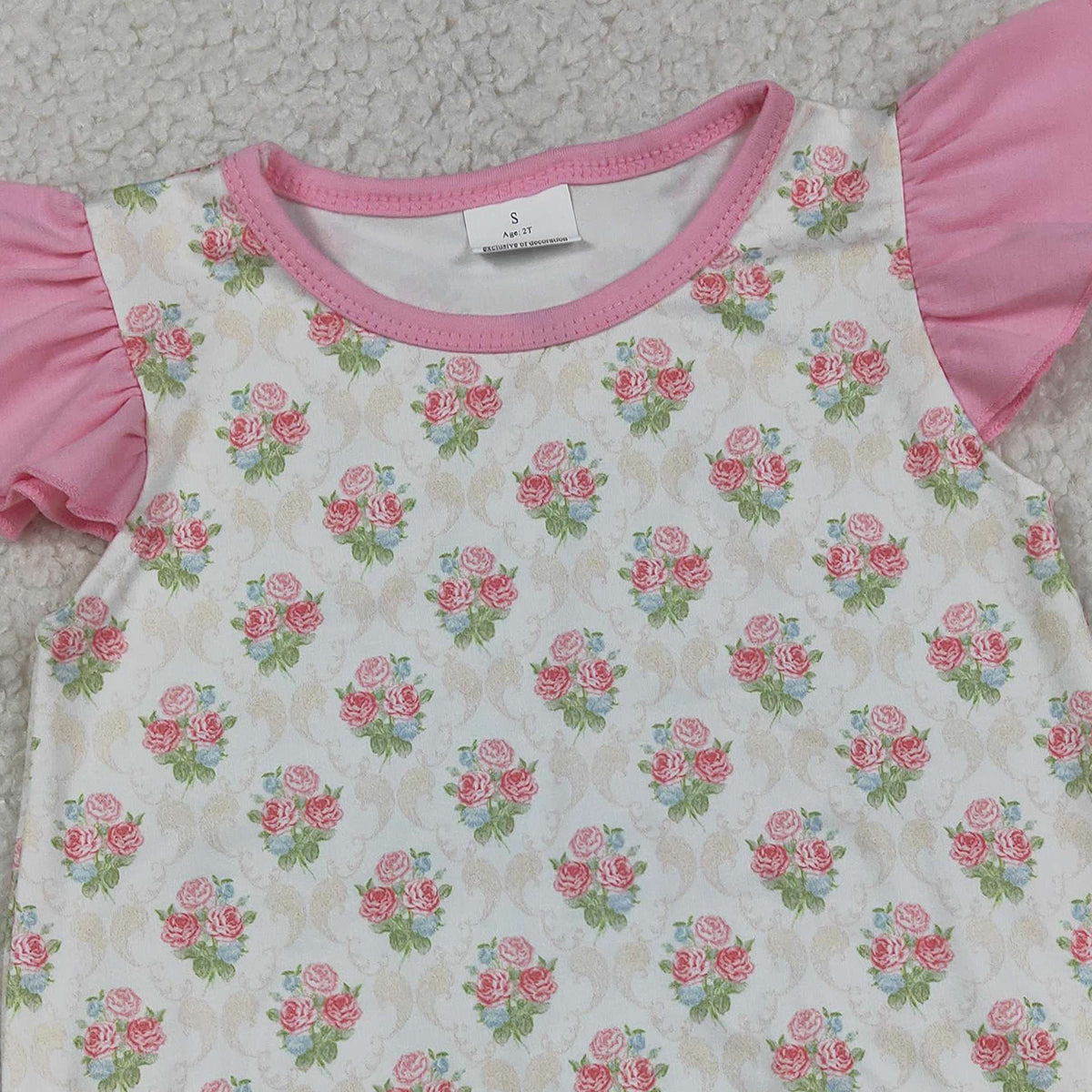 3.13 RTS NO MOQ (In stock)SR3677 Children's Fashion Romper Baby Girls Pink Flutter Sleeve Flowers Checked Ruffle Rompers