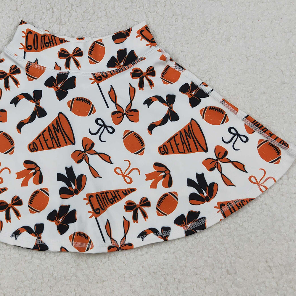 10.10 RTS NO MOQ (In stock)GLK0140 RTS NO MOQ Baby Girls Orange Black Bows Go Team Yoga Skirt Shorts Bottom