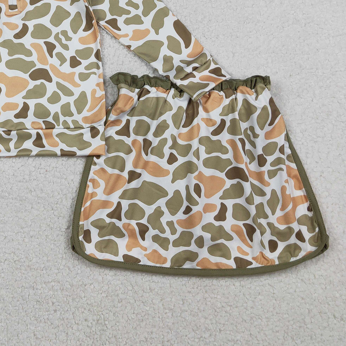 1.17 RTS NO MOQ (In stock)GLD1545 Baby Girls Southern Orange Camo Zip Pullover Skirt Shorts Clothes Sets