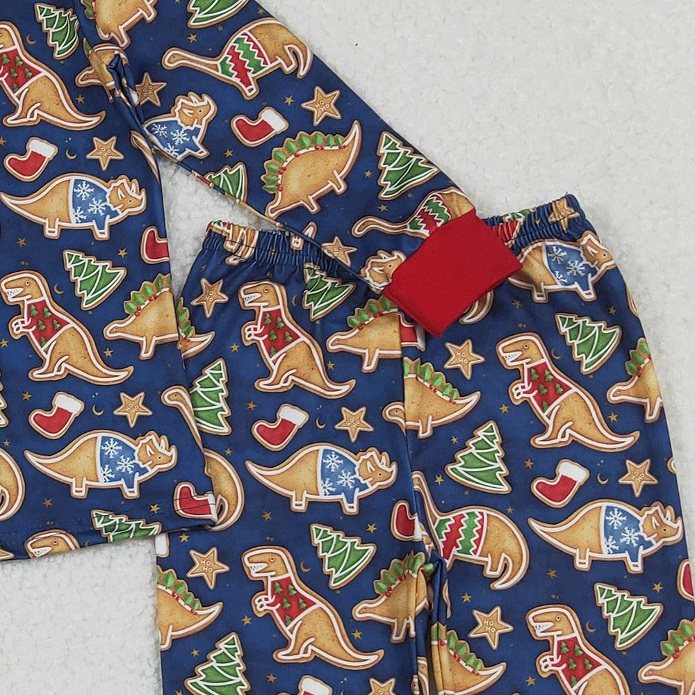 10.10 RTS NO MOQ (In stock)BLP1155 Baby Boys Winter Outfits Baby Boys Hats Dinosaurs Trees Top Pant Christmas Pajamas Set
