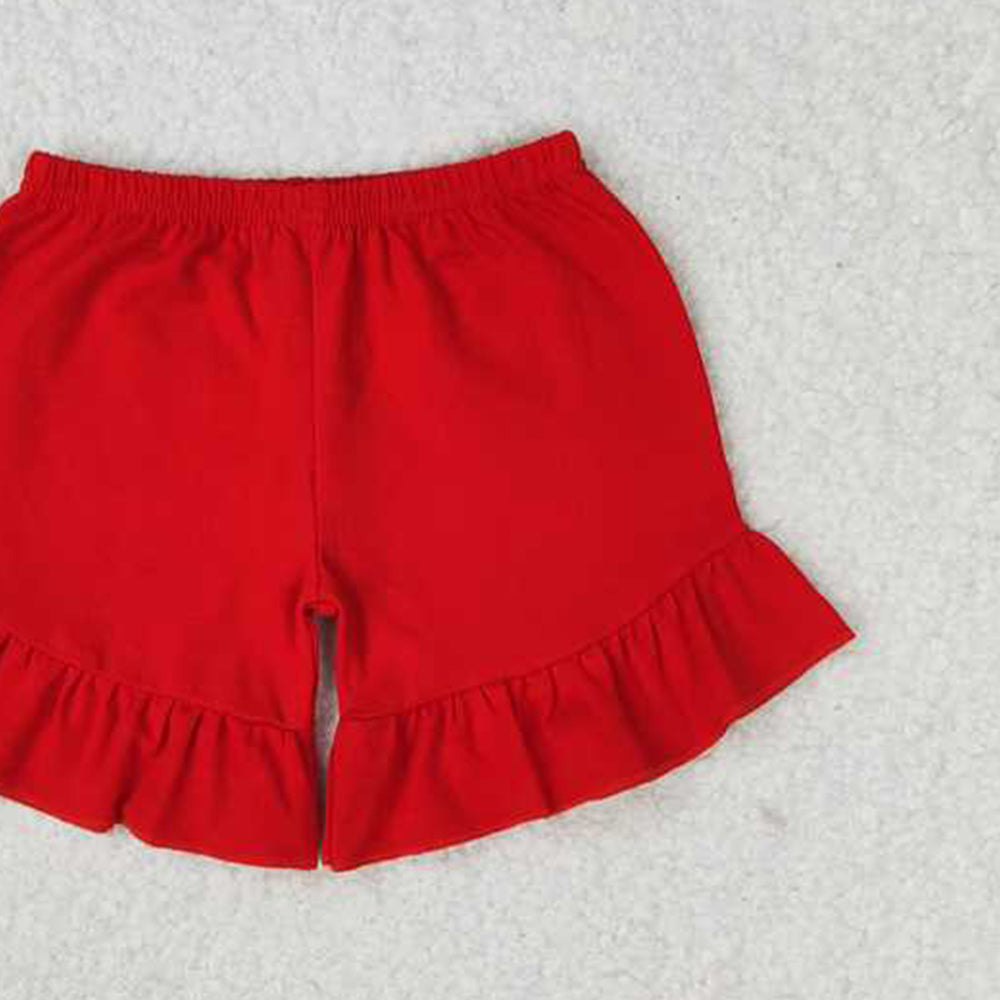 4.17 SS0269 RTS NO MOQ Red cotton one layer ruffle girls summer shorts