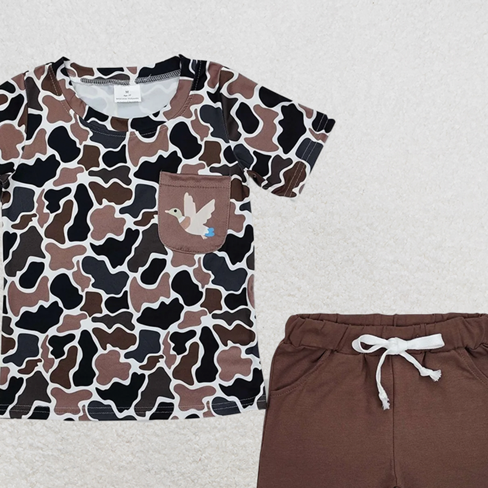 6.16 BSSO1010 RTS NO MOQ Baby Boys Summer Boys Outfits Duck pocket camo short sleeves top shorts boys clothes