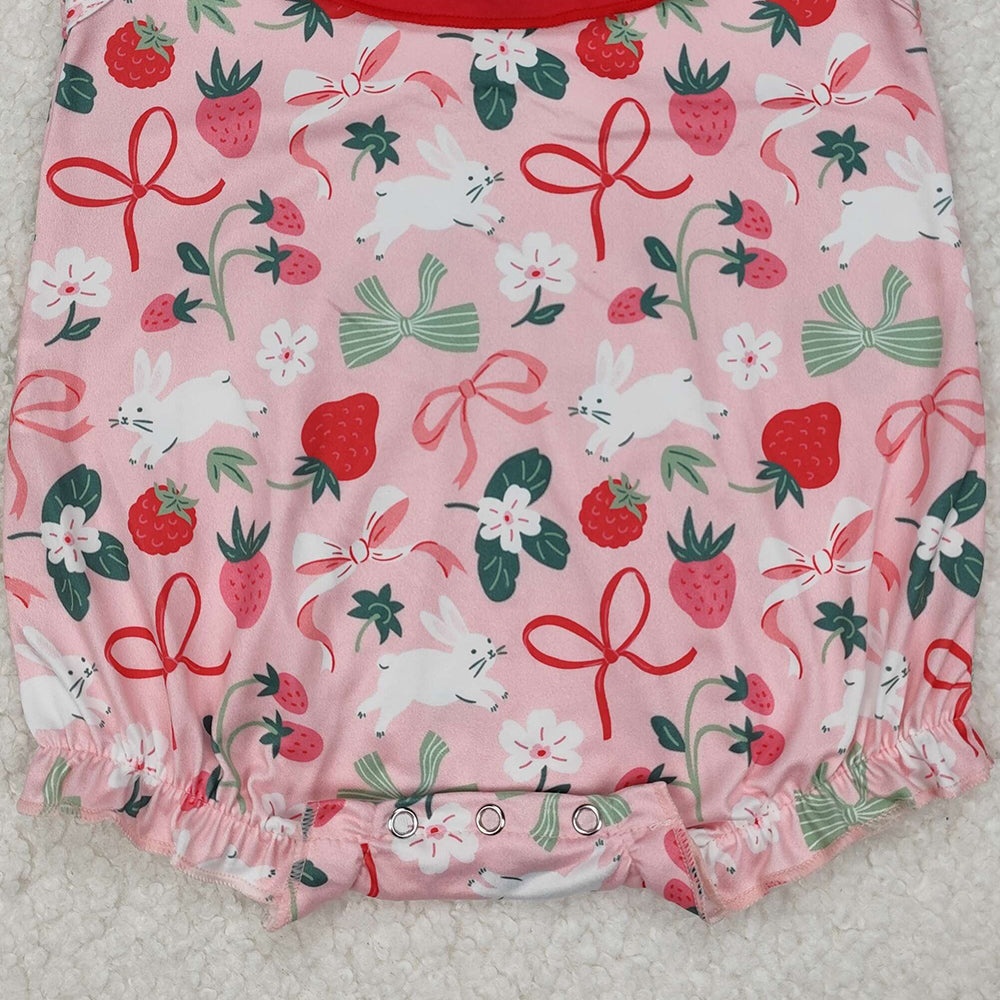 6.03 SR2582 New Rts No Moq 8-9 Days By Air Arrived it Sleeveless ruffle strawberry rabbit bow girls Easter romper