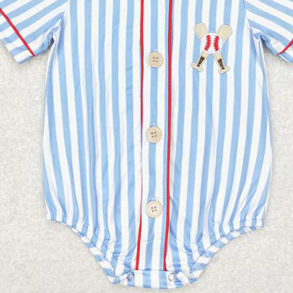 SR1459 RTS NO MOQ Short sleeves stripe baseball baby kids romper