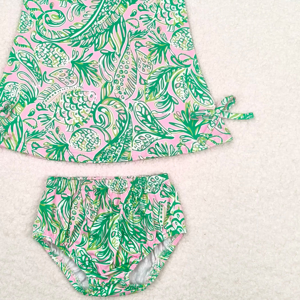 GBO0343 New Rts No Moq 8-9 Days By Air Arrived it Sleeveless green pink watercolor baby girls bummies set