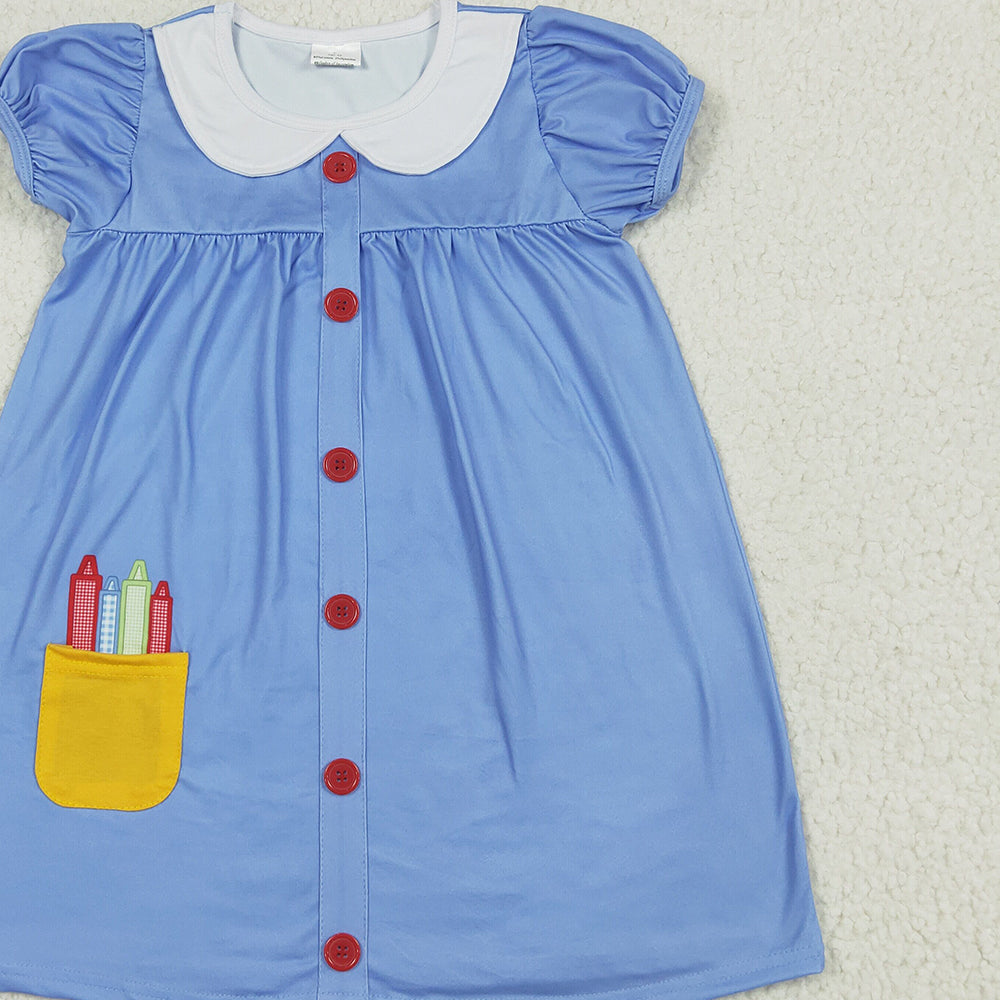 8.13 GSD1821 RTS NO MOQ Baby Girls Summer Dress Baby Girls Apple Back To School Buttons Dresses