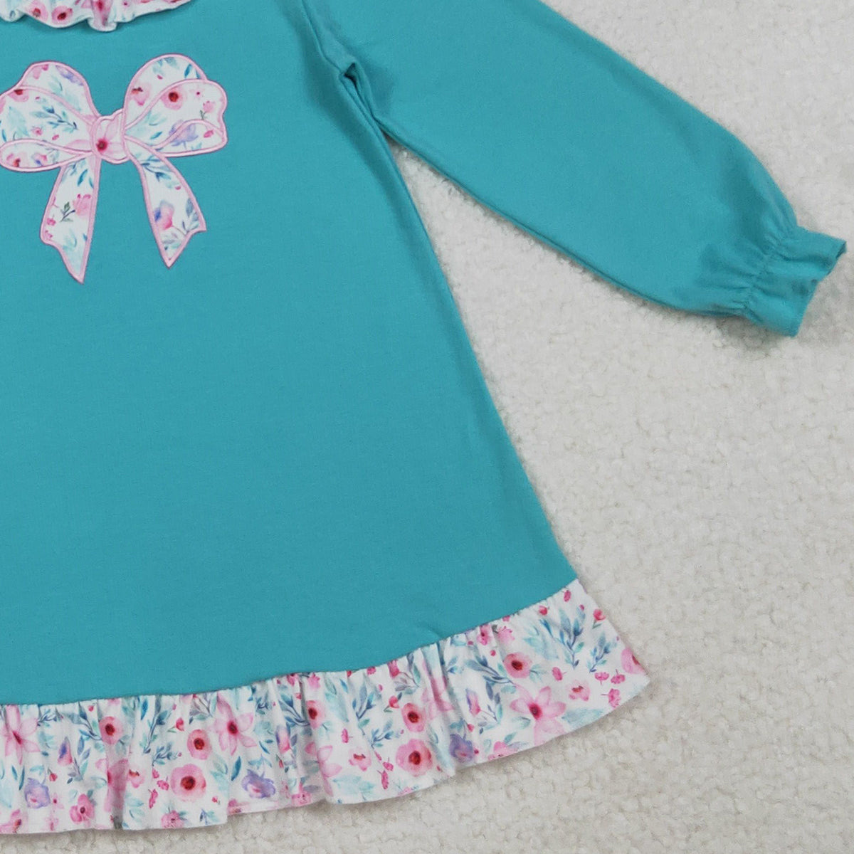 10.20 RTS NO MOQ (In stock)GLD1204 Baby Girls Winter Dress Embroidery Floral Bows Baby Girls Ruffle Knee Length Dresses