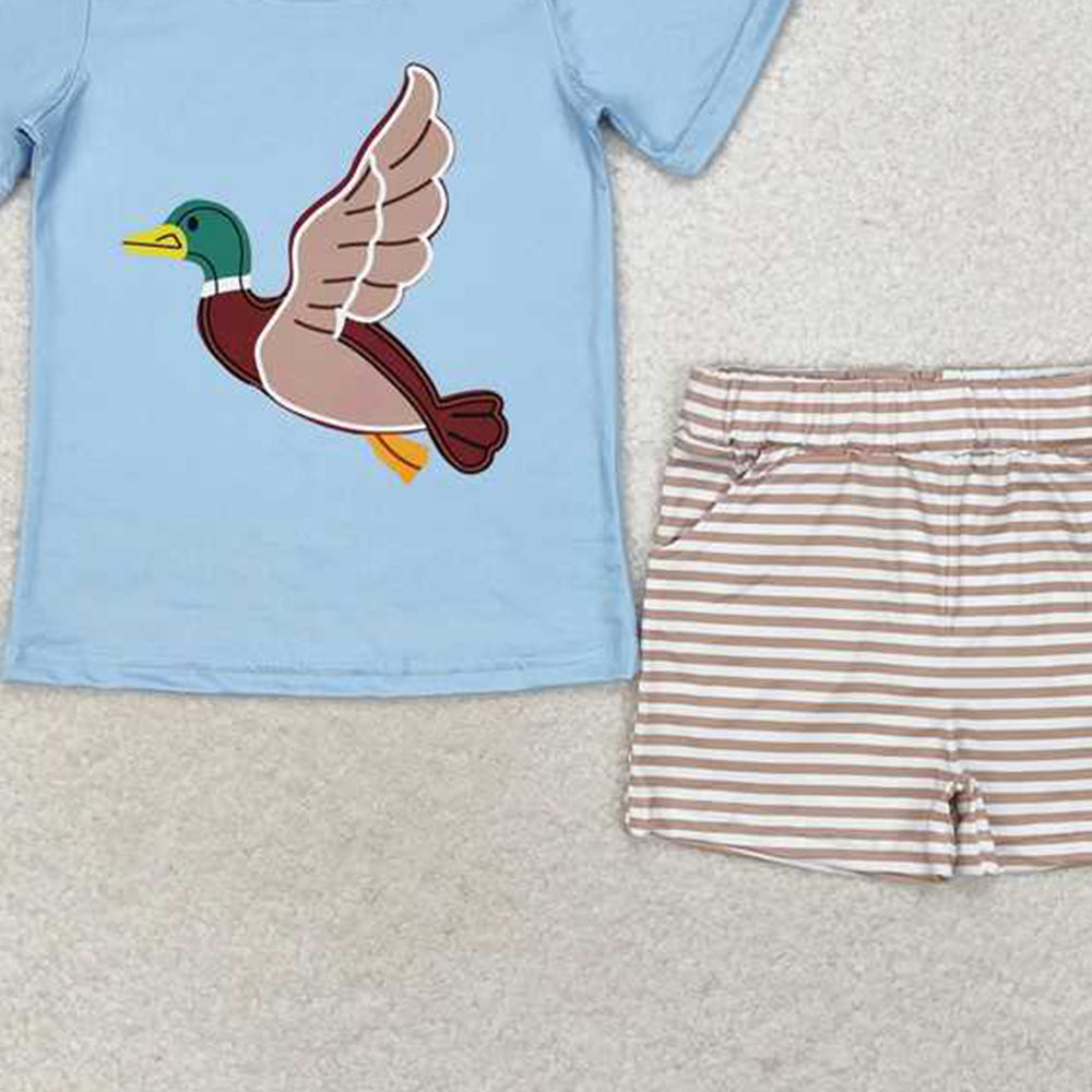 4.08 BSSO0970 RTS NO MOQ Baby Boys Summer Boys Outfits Baby Boys Duck Short Sleeve Top Stripes Shorts Clothes Sets
