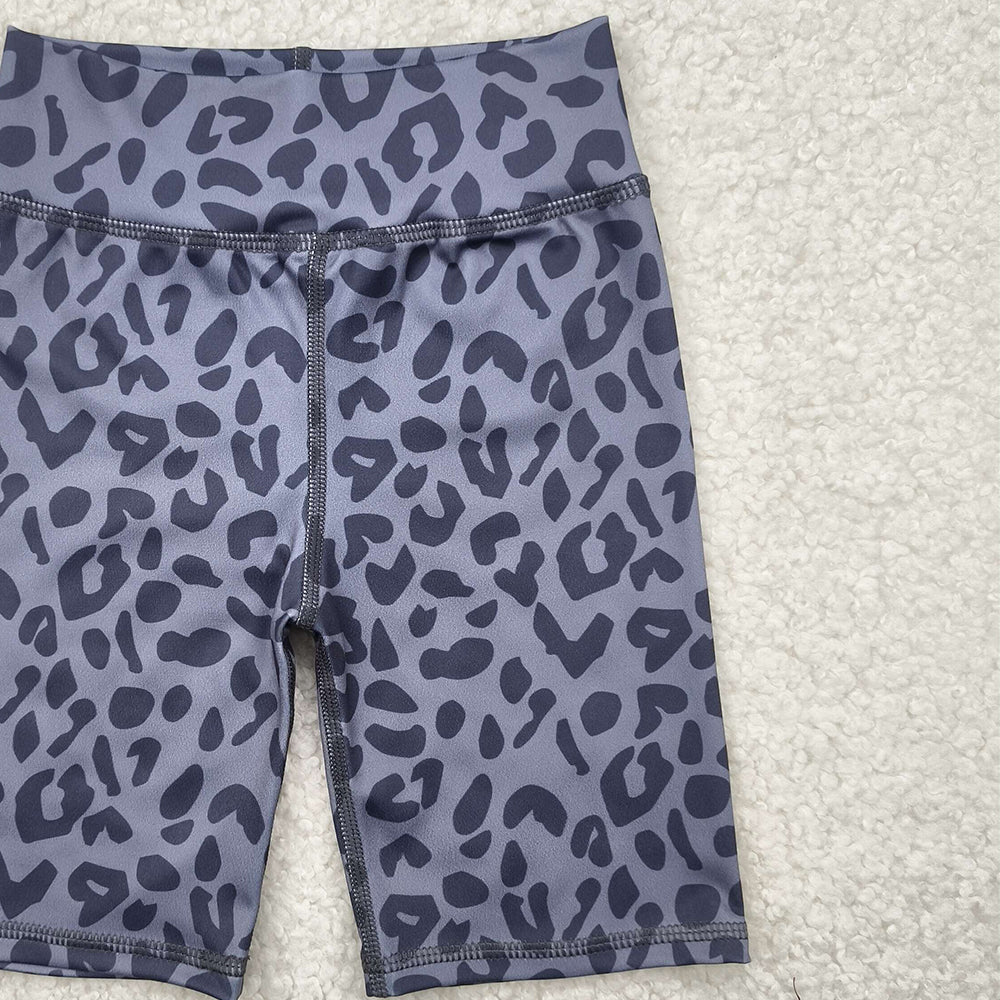 6.16 SS0539 RTS NO MOQ Baby Girls Summer Yoga Shorts Baby Girls Gray Leopard Biking Shorts Bottoms