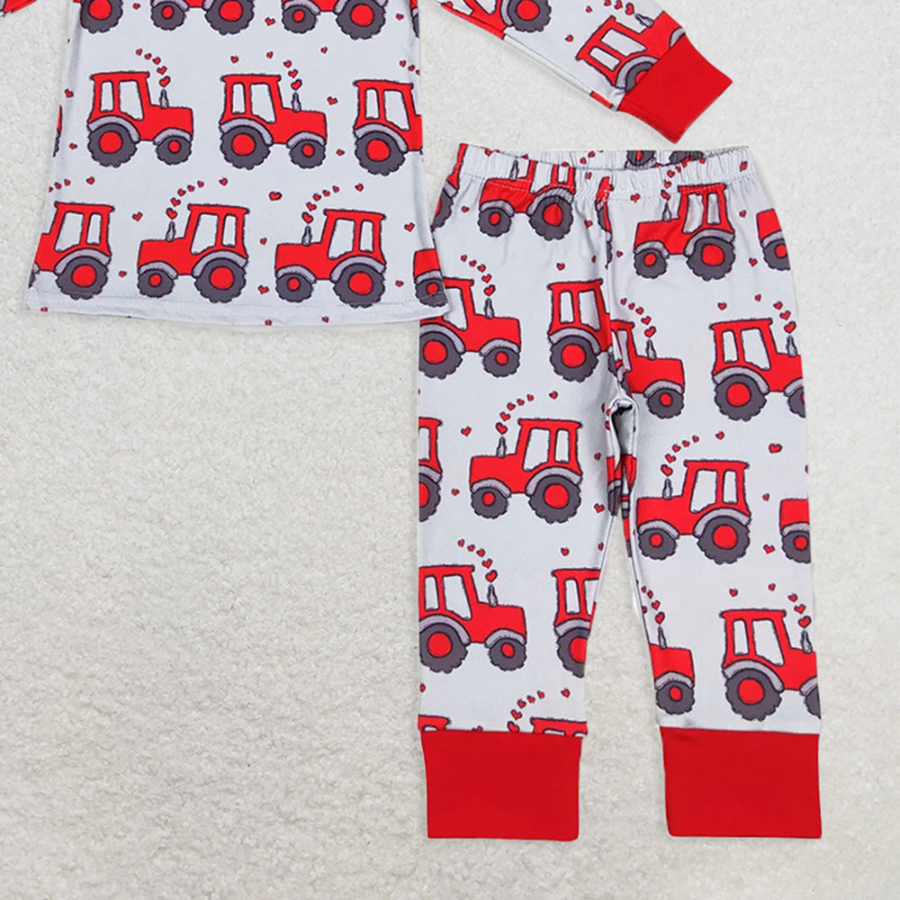 BLP0449 RTS NO MOQ Baby Boys Winter Outfits Red heart tractor kids boys farm valentines pajamas