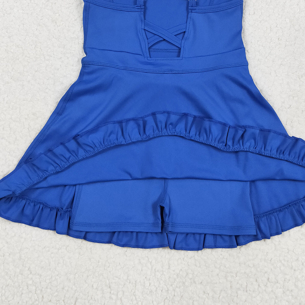 USA Shop (in stock) S0551 RTS NO MOQ Baby Girls Summer Yoga Dress Baby Girls Blue Sport Dress