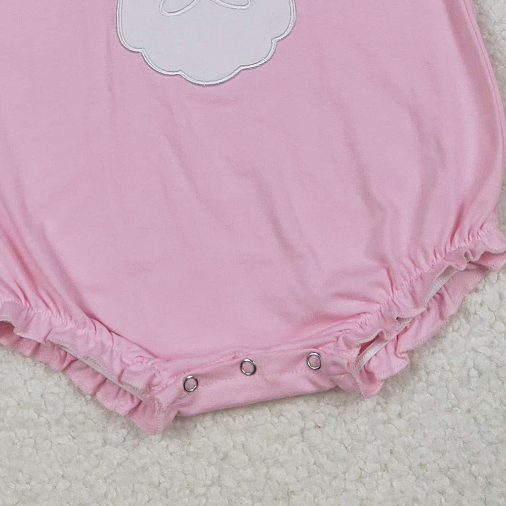 9.30 RTS NO MOQ (In stock)LR1733 Baby Girls Winter Rompers Embroidery Santa Baby Girls Pink Long Ruffle Sleeve Christmas Rompers
