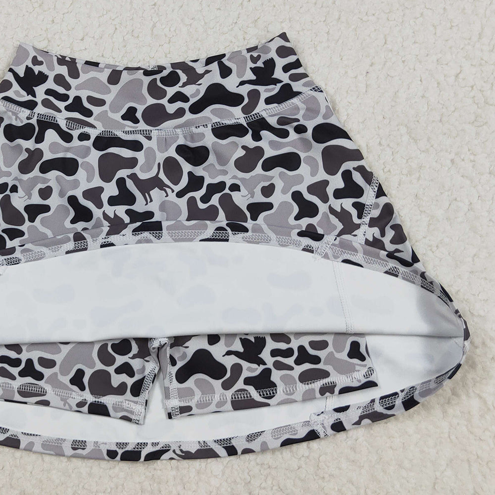 8.23 RTS NO MOQ (In stock)GLK0127 Baby Girls Summer Yoga Skirt Baby Girls Western Gray Ducks Camo Yoga Skorts Bottom