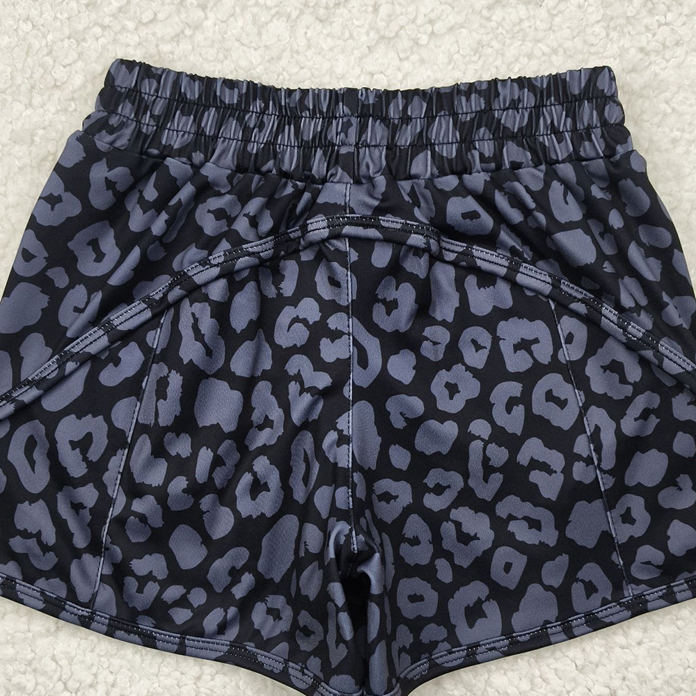6.21 SS0467RTS NO MOQ Baby Girls Summer Yoga Shorts Baby Girls Black Leopard Yoga Shorts Bottoms
