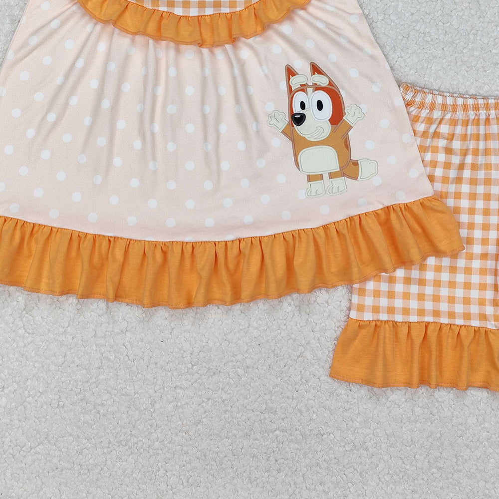 GSSO2123 New Rts No Moq 8-9 Days By Air Arrived it Yellow sleeveless plaid dog tunic shorts girls clothes