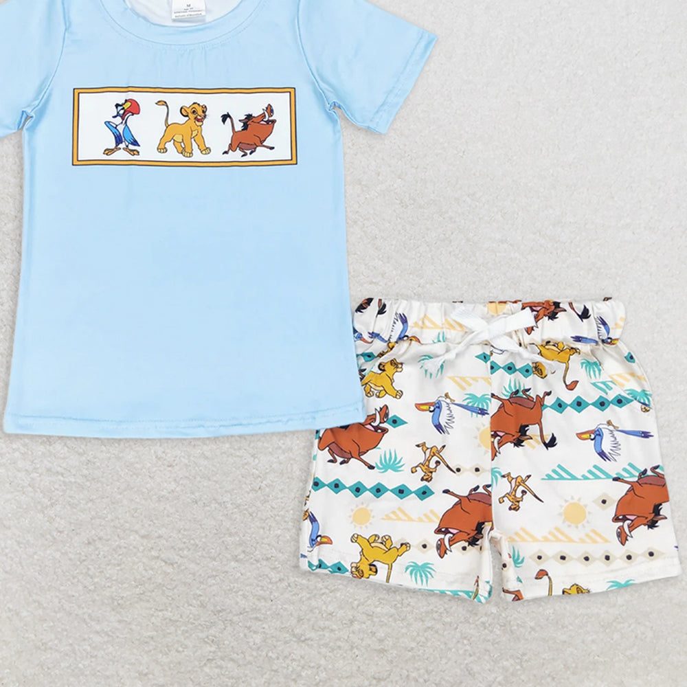 BSSO0882 RTS NO MOQ Baby Boys Summer Boys Outfits Baby Boys Lion Short Sleeve Tee Shirts Tops Shorts Clothes Sets