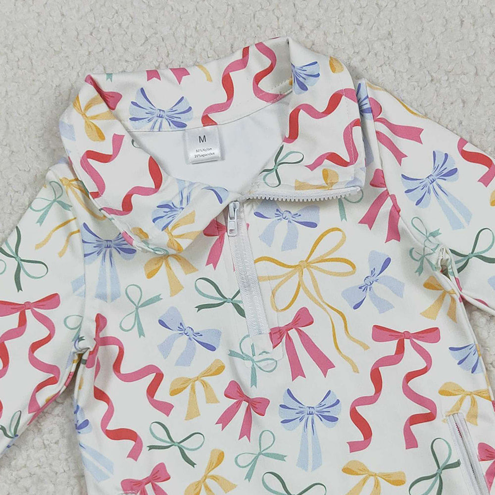 RTS NO MOQ (In stock)GT1065 Baby Girls Yoga Tops Baby Girls Colorful Bows Pockets Zipper Yoga Active Pullovers Top