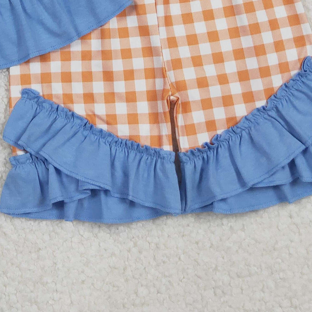 RTS NO MOQ (In stock)GSSO2700 Baby Girls Summer Outfits Embroidery Dogs Pumpkins Tunic Ruffle Shorts Clothes Sets