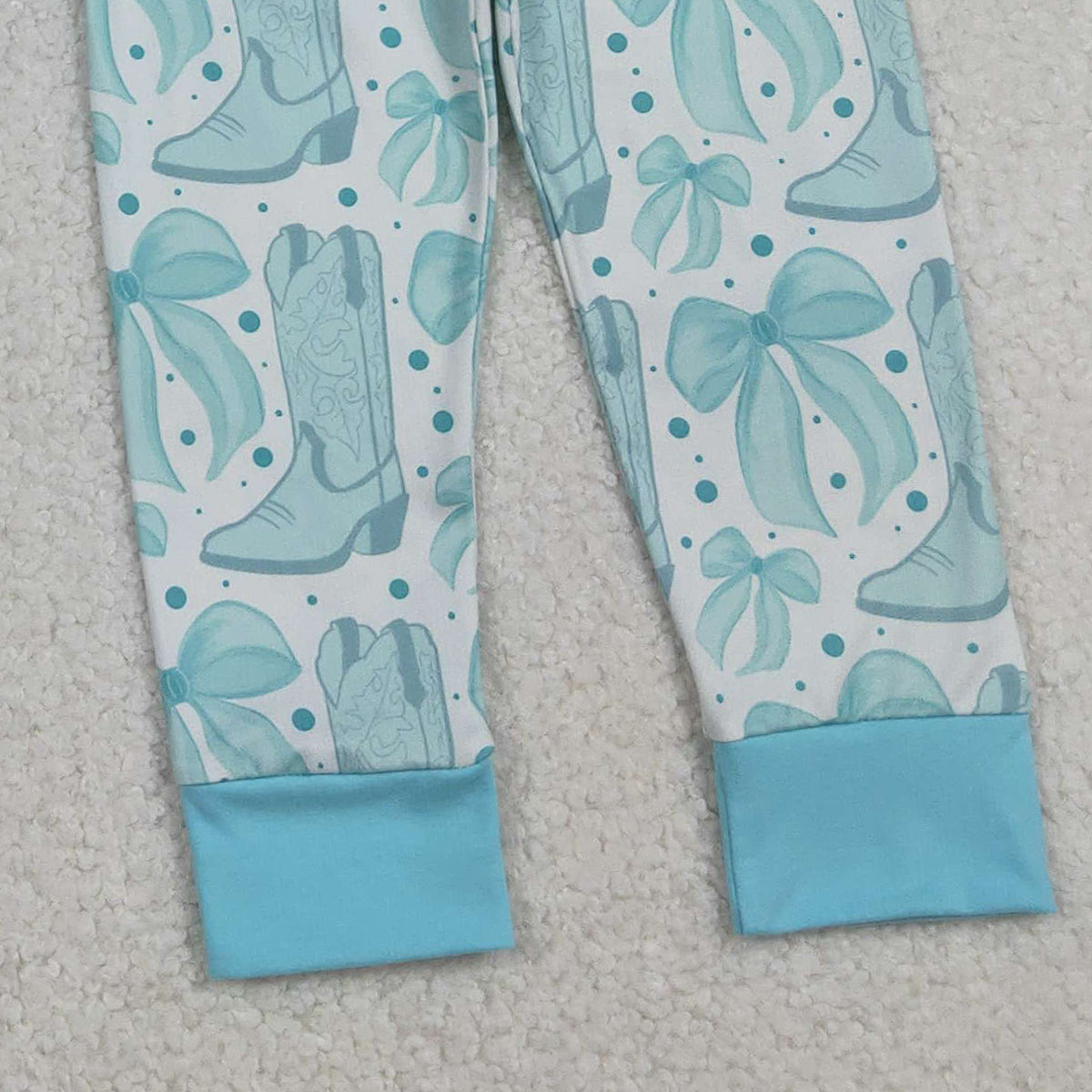 12.11 RTS NO MOQ (In stock)GLP2732 Baby Girls Light Blue Bows Boots Top Pant Western Pajamas Set