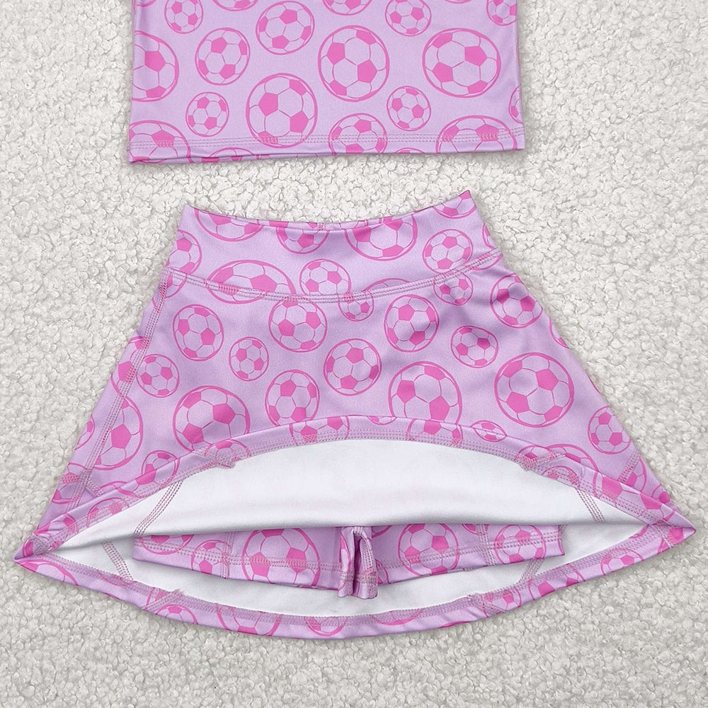 4.11 GSD1468 RTS NO MOQ Baby Girls Yoga Outfits Pink Sleeveless soccer top skirt girls active wear set