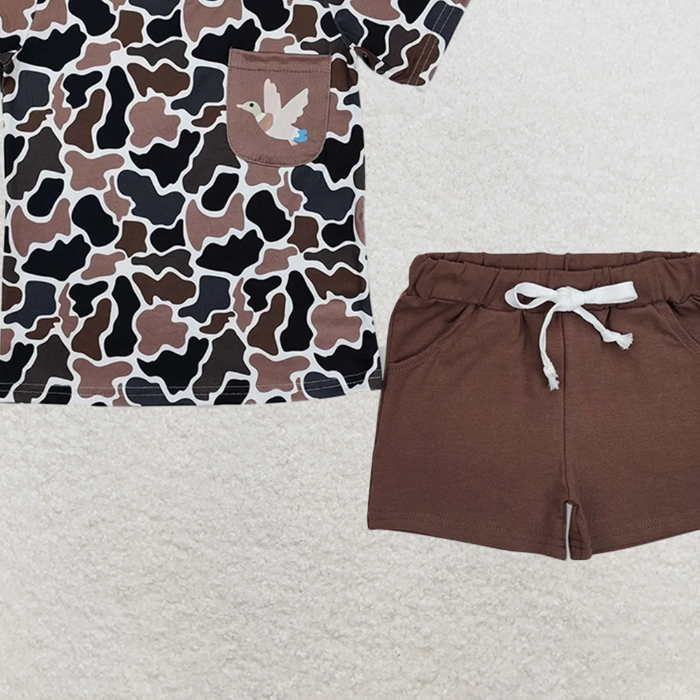 6.16 BSSO1010 RTS NO MOQ Baby Boys Summer Boys Outfits Duck pocket camo short sleeves top shorts boys clothes