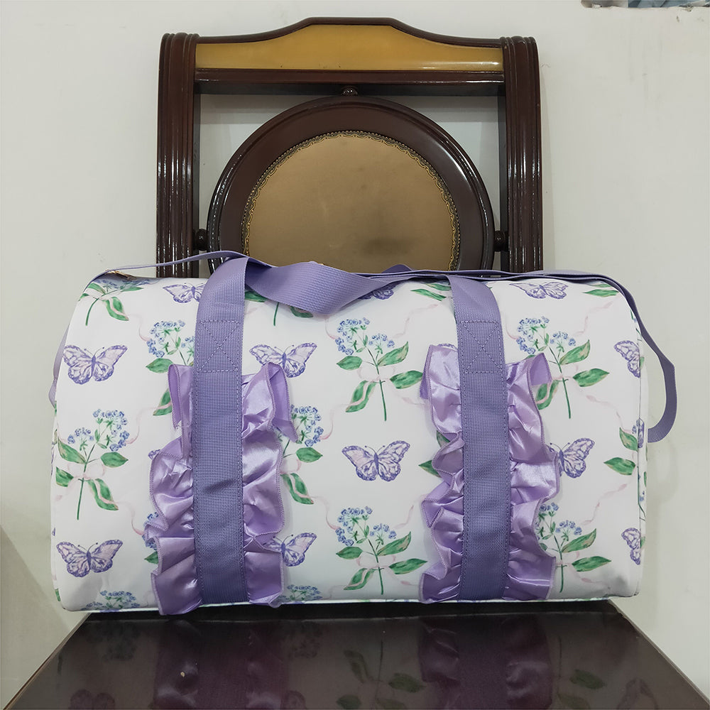 USA Shop (in stock)BA0293 Baby Bags Lavender Floral Butterfly Ruffle Band Women's Duffel Bag Handbag Fashionable Travel Bag for Ladies