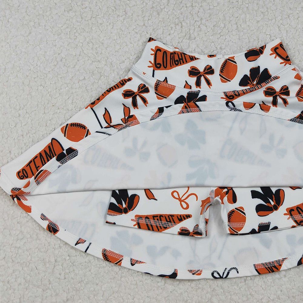 10.10 RTS NO MOQ (In stock)GLK0140 RTS NO MOQ Baby Girls Orange Black Bows Go Team Yoga Skirt Shorts Bottom