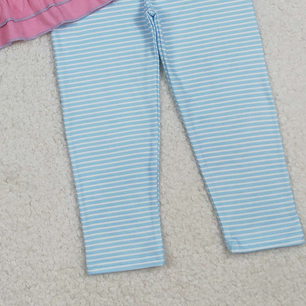 RTS NO MOQ (In stock)GLP2467 Baby Girls Winter Outfits Christmas Gingerbread Tunic Blue Legging Pants Sets