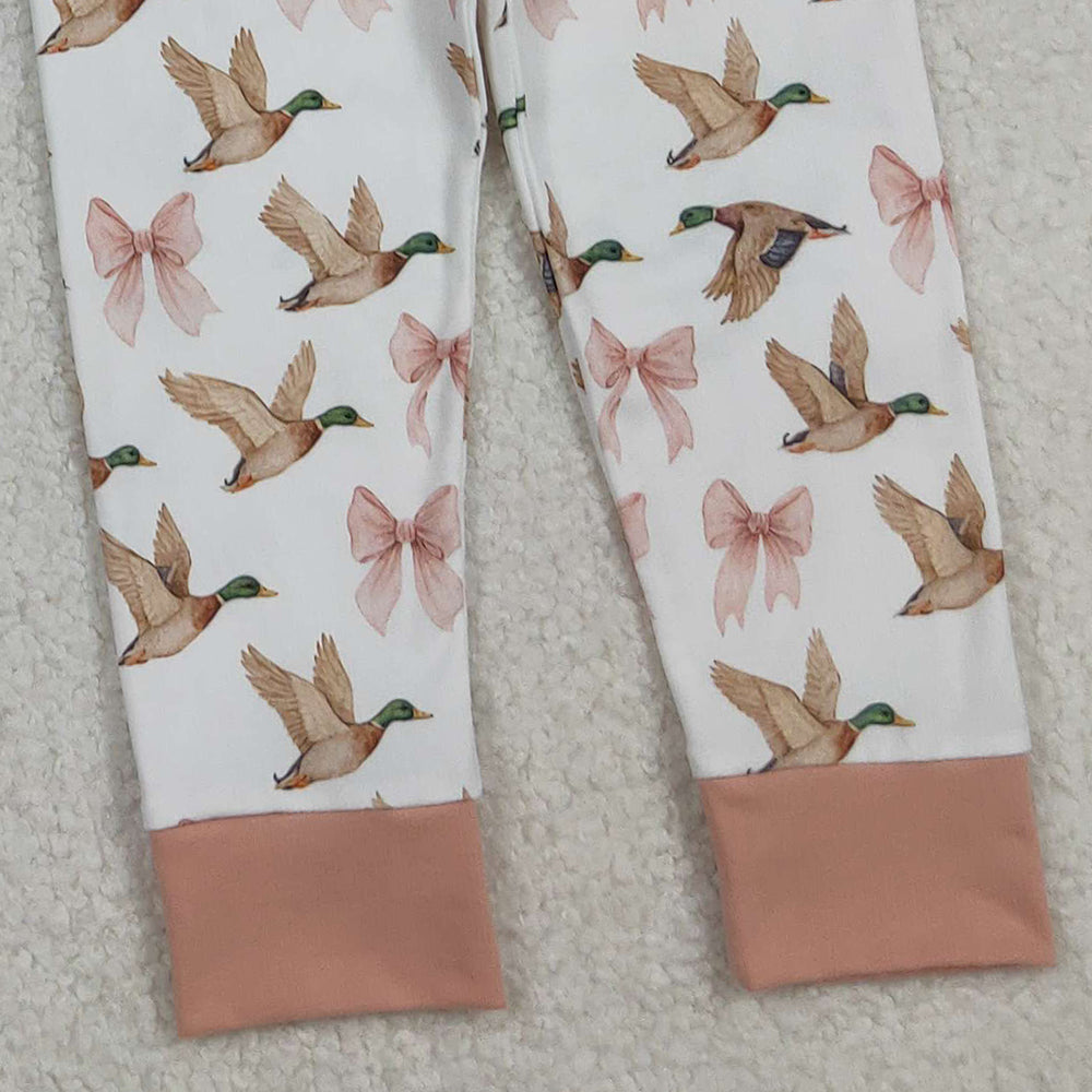 RTS NO MOQ (In stock)GLP2687Baby Girls Winter Outfits Ducks Bows Plaid Top Pants Pajamas Set