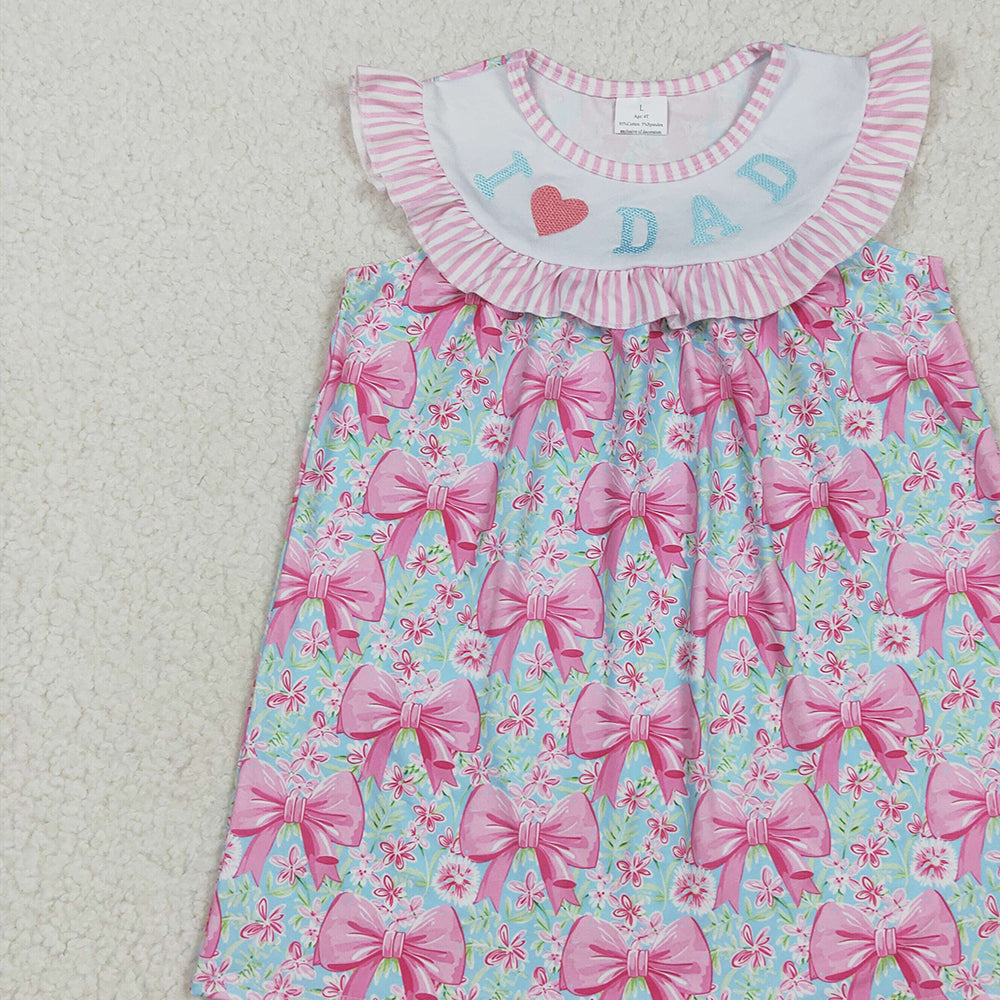 8.11 GSD2534 RTS NO MOQ Baby Girls Summer Dress Embroidery Baby Girls Pink I Love Dad Floral Bows Knee Length Dresses