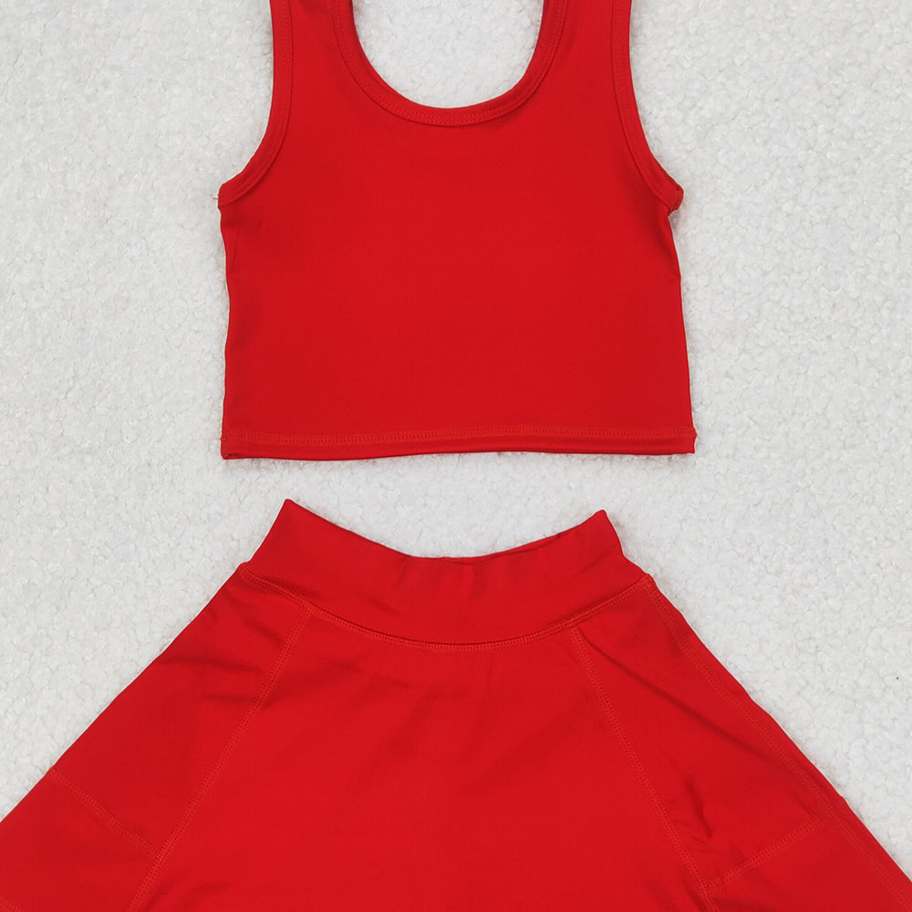USA Shop (in stock) GSD1979 RTS NO MOQ Baby Girls Summer Yoga Outfits Solid red sleeveless skirt yoga set
