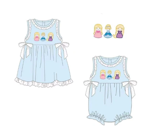 Baby Girl Clothing Disney Princess Blue Sleeveless Dress and Short Romper Mixed Sizes Pre-Order