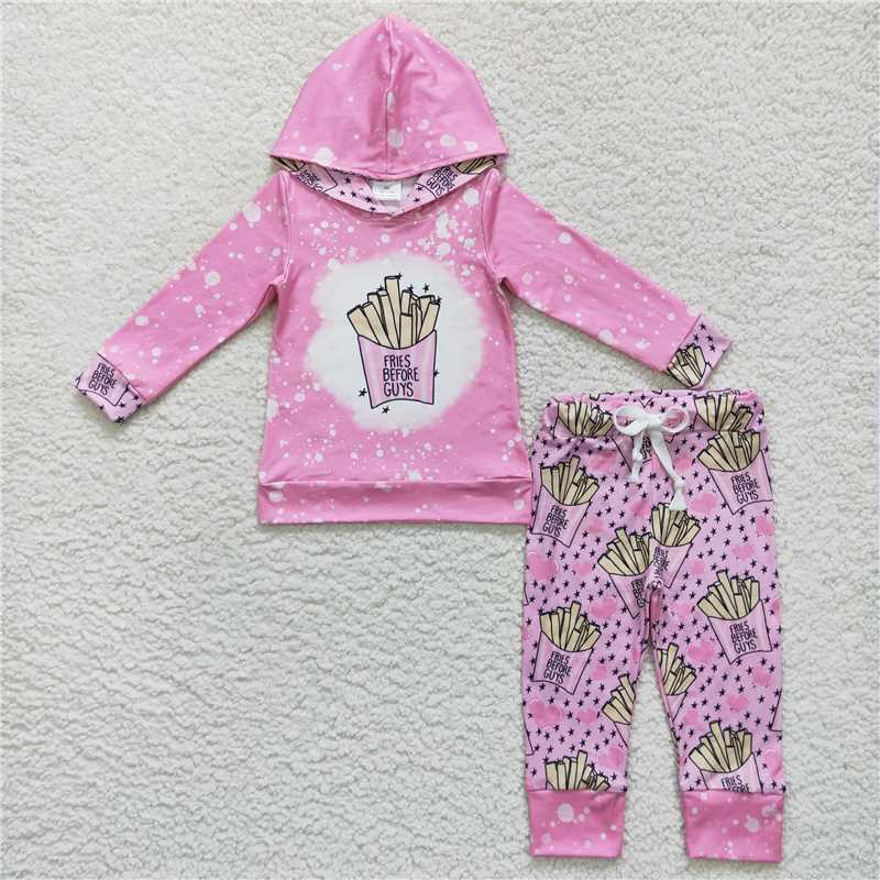 GLP0805 fries before guys star heart fries pink hooded long sleeve long pants set