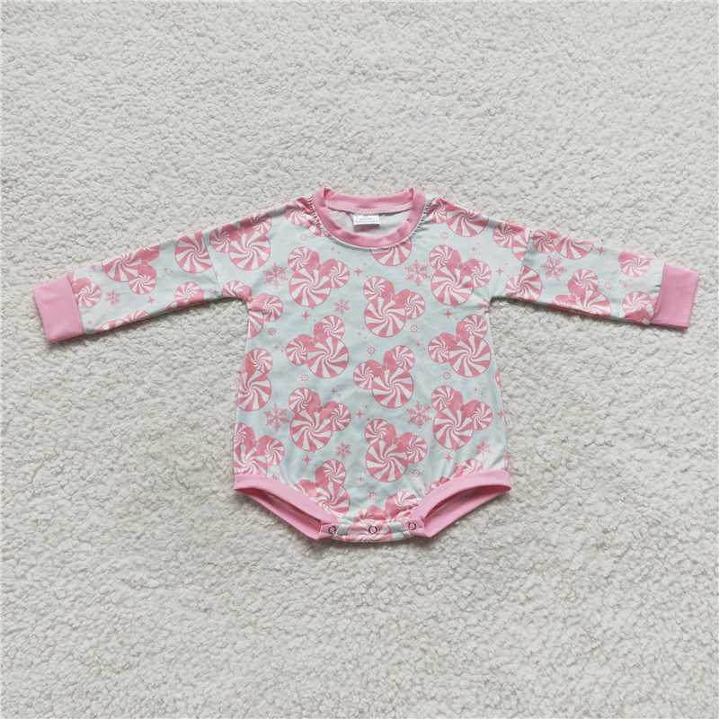LR0643Pink candy mouse baby girls Christmas romper