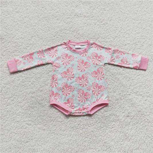 LR0643Pink candy mouse baby girls Christmas romper