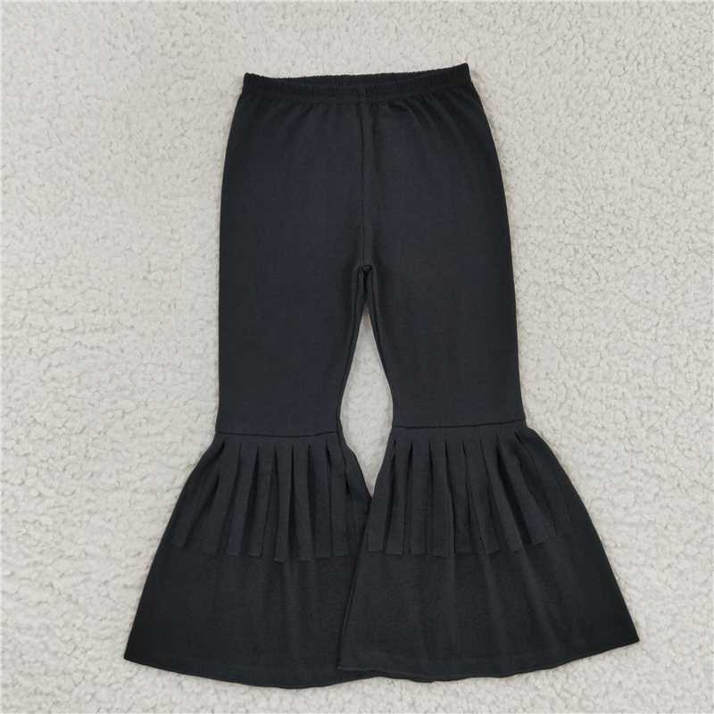 P0282 Baby Girls Black Cotton Fringe Ruffle Bell Pants
