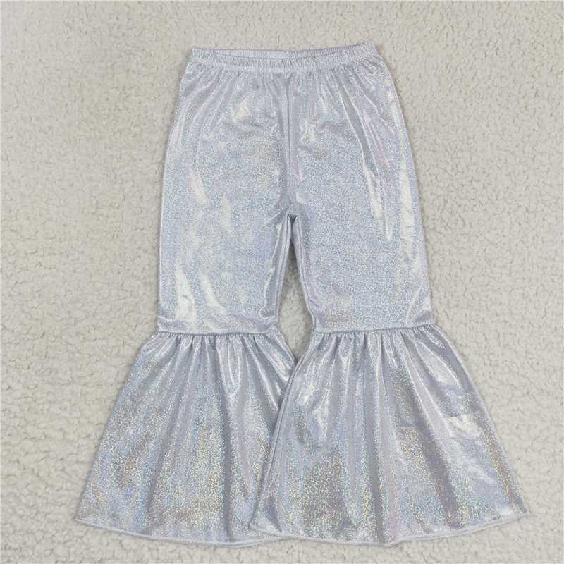 P0177 Baby Girls White Holographic Spandex Bell Bottom Pants